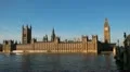 Parliament Building and Big Ben Clock Tower in London, England, Thames River HD Footage