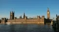 Parliament Building and Big Ben Clock Tower in London, England, Thames River HD Footage