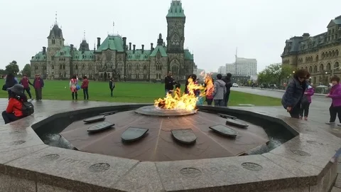 Parliament Hill on a foggy afternoon - Canadian Government & Tourist Attraction Stock Footage