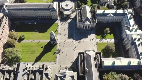 Parliament Square in Trinity College Dublin, Aerial look down perspective Stock-Footage 327488476