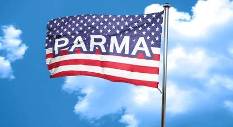 Parma, 3D rendering, city flag with stars and stripes Stock Illustration