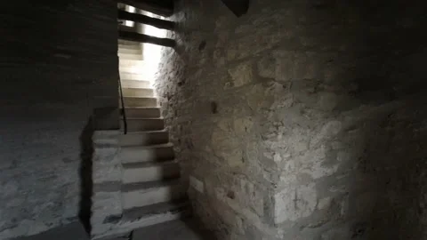  parma bardi medieval castle tower room interior with windows Stock Footage 141243363