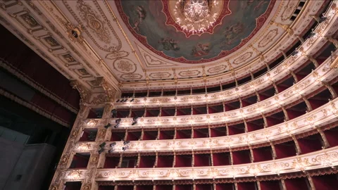 Parma, Emilia-Romagna, Italy. January 2022. Amazing pan footage inside the stage Stock-Footage 168256732