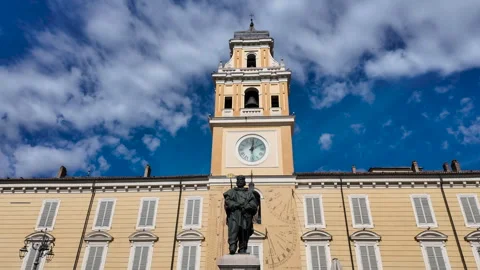 Parma. Emilia Romagna. Italy. Palace of the Governor in Piazza Garibaldi square Stock-Footage 286243205