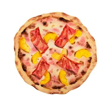 Parma ham pizza with pineapple. Hand drawn watercolor. Stock Illustration