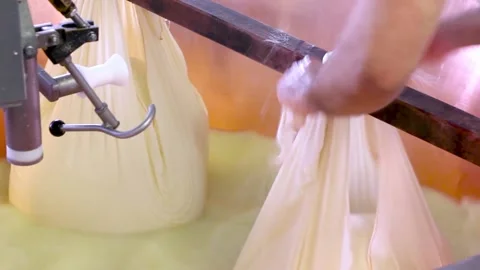 Parmigiano reggiano produzione caseificio parmesan cheese production Stock Footage