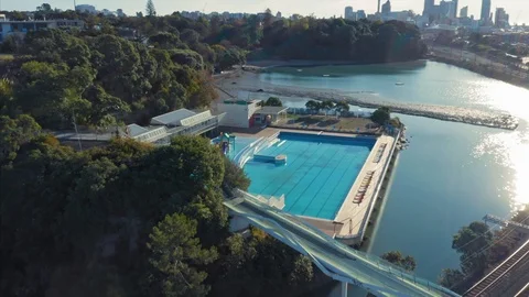 Parnell Baths empty during covid-19, Auckland, New Zealand Stock Footage 127498676