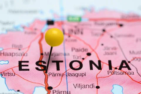 Parnu-Jaagupi pinned on a map of Estonia Stock Photos