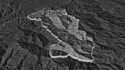Paro, Bhutan. Bilevel elevation map with surface waters Stock Illustration