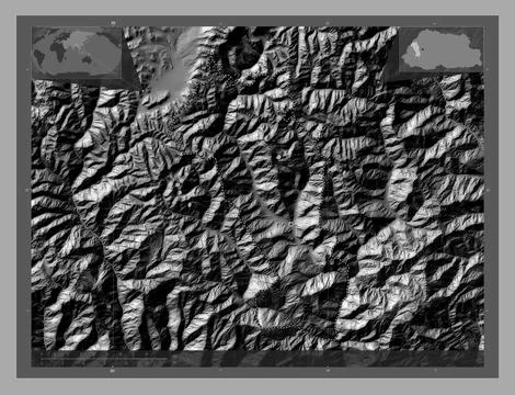 Paro, Bhutan. Bilevel elevation map with lakes and rivers Stockillustratie
