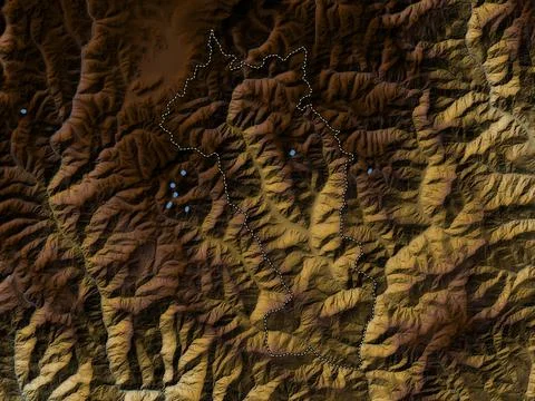 Paro, Bhutan. Colored elevation map with lakes and rivers Stockillustratie