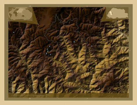 Paro, Bhutan. Colored elevation map with lakes and rivers Stockillustratie