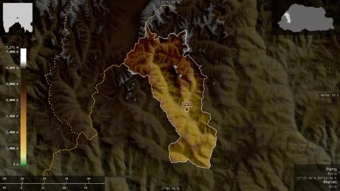 Paro, Bhutan. Colored shader data with lakes and rivers Stockillustratie