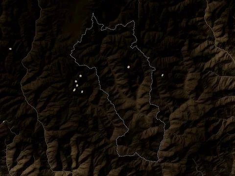 Paro, Bhutan. Elevation map colored in sepia tones with lakes and rivers Stock Illustration