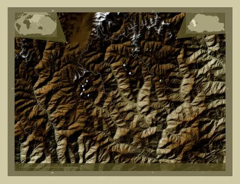 Paro, Bhutan. Elevation map colored in wiki style with lakes and rivers Stockillustratie