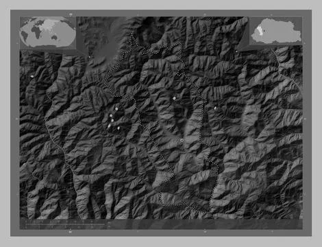 Paro, Bhutan. Grayscale elevation map with lakes and rivers Stock-Illustration