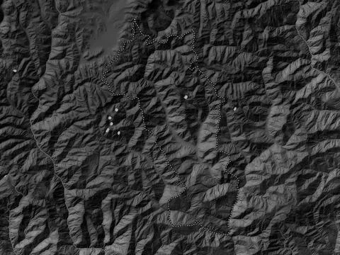 Paro, Bhutan. Grayscale elevation map with lakes and rivers Stock-Illustration