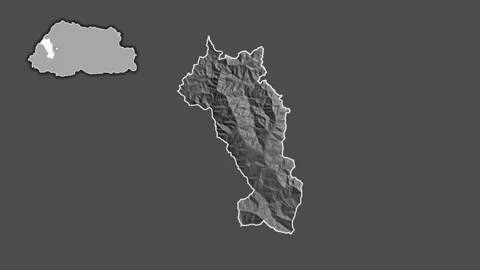 Paro - district of Bhutan, extruded and isolated. Grayscale Stock Footage 241069286