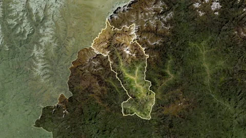 Paro - district of Bhutan, extruded. Satellite Stock Footage 241069302
