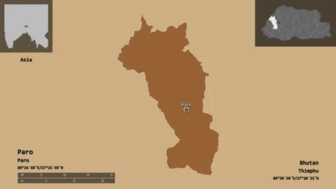 Paro location. Bhutan. Solid patterned map Stock Footage 134911011