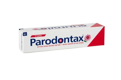 Parodontax Toothpaste 50 ml in Hebrew Foto stock