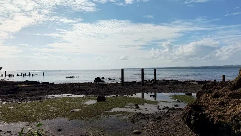 Parola Cave Drone Exit Through Rock Arch Toward Sea Morning Palawan Stock Footage 331807143