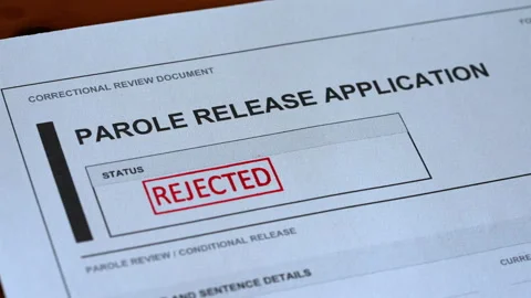 Parole Release Application Rejected Stamp On Form Stock Footage 345085297