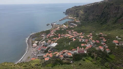 Paronamic aerial view of "Ponta do Sol", a village in Madeira Island, Portugal Stock Footage 233525475