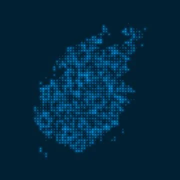 Paros dotted glowing map. Shape of the island with blue bright bulbs. Vecto.. 库存插图