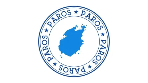 Paros intro. Badge with the circular name and map of island. Paros round logo... Stock Footage 231099536