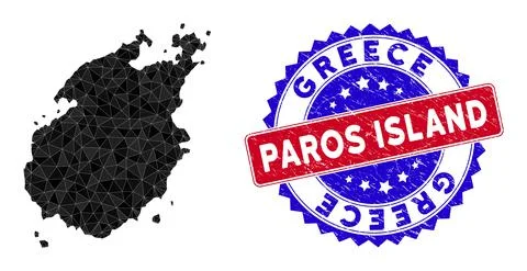 Paros Island Map Triangle Mesh and Grunge Bicolor Watermark Illustrazione stock
