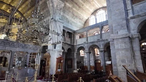 Paros Island,Half Circle Pan right from altar inside at Ekatontapyliani Stock-Footage 329288285