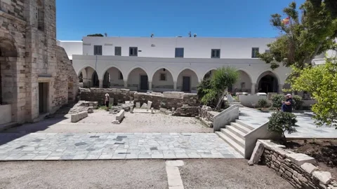 Paros Island,Pan left inside courtyard of Ekatontapyliani Church,Holy Shrine of Stock Footage 329288255