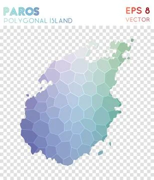 Paros polygonal map, mosaic style island. Fancy low poly style, modern desi.. 库存插图