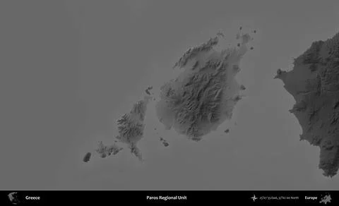Paros Regional Unit highlighted, Greece. Grayscale Stock-Illustration