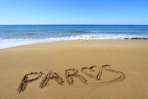 Paros written on sandy beach 스톡 사진