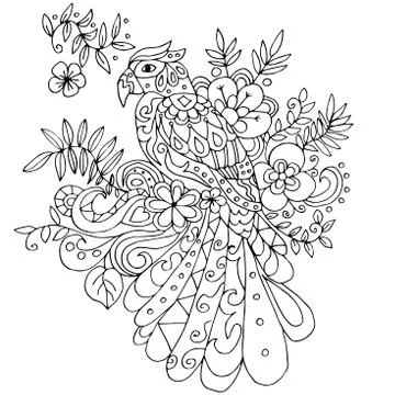 Parot for coloring with many elements Stock Illustration