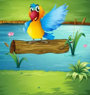 A parrot above a trunk Stock Illustration