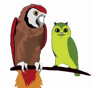 Parrot and owl Stock Illustration