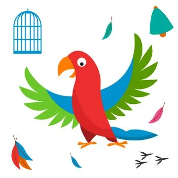 Parrot bird cell vector illustration wild animal characters cute fauna tropical イラスト素材