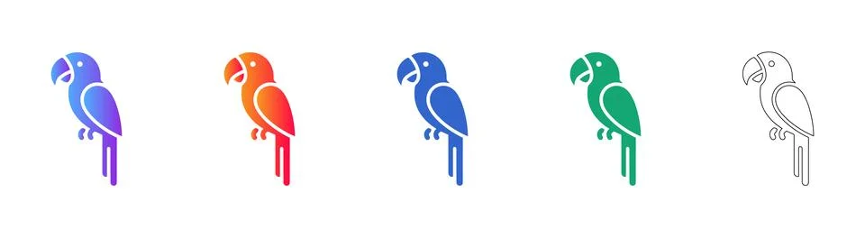 Parrot Bird Icon Set in Gradient and Outline Styles Illustrazione stock