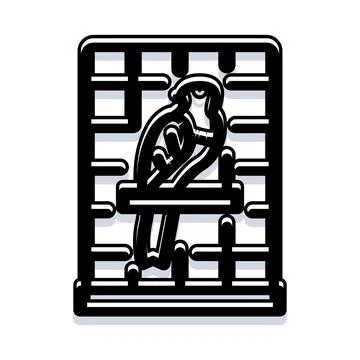 Parrot bird sitting inside a cage captivity concept Illustrazione stock