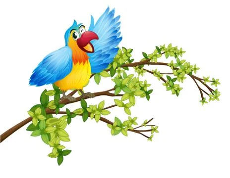 A parrot on a branch of a tree 스톡 일러스트