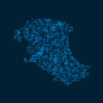 Parrot Cay dotted glowing map. Shape of the island with blue bright bulbs. .. Stock Illustration