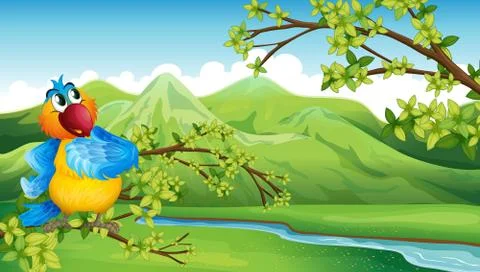A parrot in front of the high mountains Stock Illustration