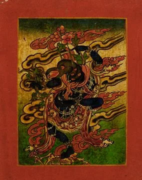 Parrot-Headed Dancing Dakini, Nyingmapa Buddhist or Bon Ritual Card. Tibet,.. Stock Photos
