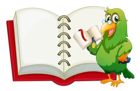 A parrot holding an empty book with a marker Stock Illustration
