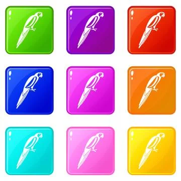 Parrot icons 9 set Stock Illustration