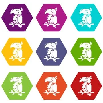 Parrot icons set 9 vector 库存插图