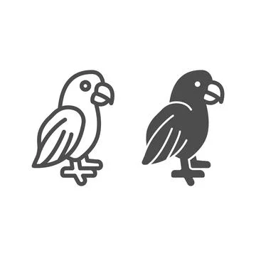 Parrot line and solid icon, domestic animals concept, macaw bird sign on white Illustrazione stock